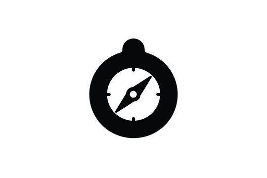 Black and white illustration of a simple compass with a round bezel silhouette