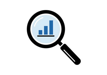Magnifying glass analyzing business growth with rising bar graph data illustration