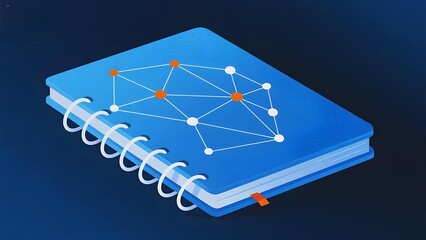 Blue Notebook with Network Diagram Illustration