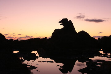夕焼けのゴジラ岩