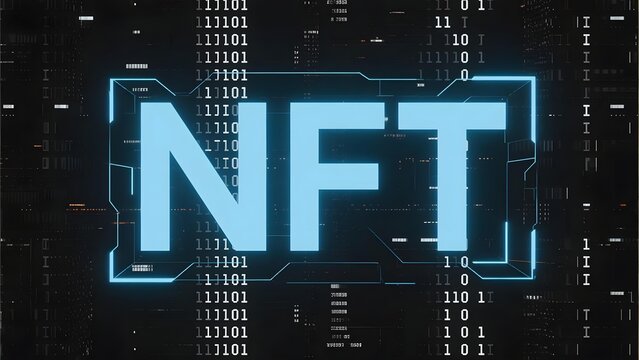 Digital NFT Text with Binary Code Background