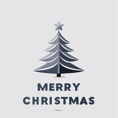 Nowoczesne logo &bdquo;Merry Christmas&rdquo; w minimalistycznym stylu, czarno-biała typografia, mała ikona choinki i gwiazdy, prosta kompozycja, flat vector.