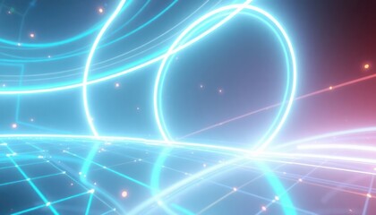Futuristic abstract background with vibrant glowing neon light lines creating a dynamic grid, symbolizing data flow, digital connectivity, or technological innovation.