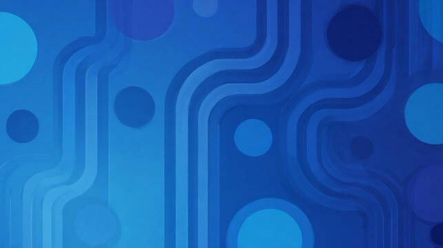 Composizione astratta blu con cerchi e disegni geometrici azzurri di tonalit&agrave; diverse, che creano un effetto visivo dinamico.