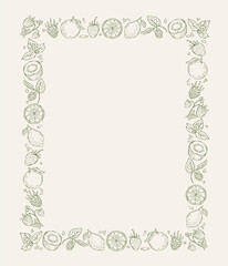 Fototapeta premium Hand drawn vector composition with fruits and berries. Decorative line artwork perfect for menus, packaging, invitations, and food design