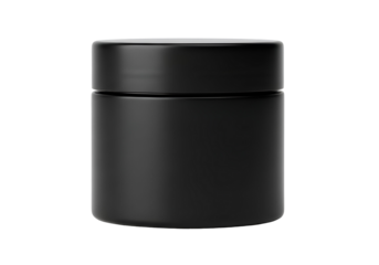 A matte black cylindrical container with a smooth lid, displaying a clean and modern aesthetic.