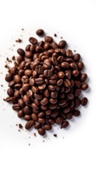 Fototapeta premium A mound of dark roasted coffee beans on a pristine white background , brown, heap, beans