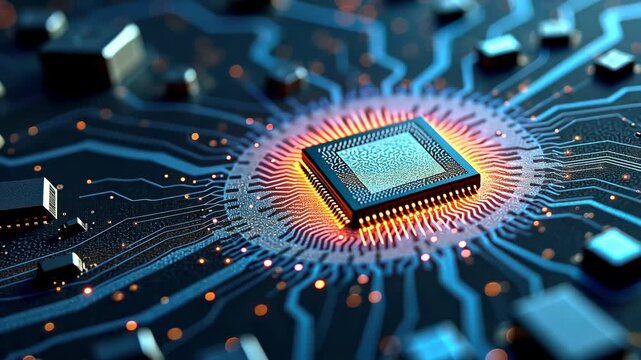 Silicon microchips, circuit design, technology integration. Hardware innovation. Transistors amplify electrical signals. Circuit boards optimize system performance. Microprocessors increase computing