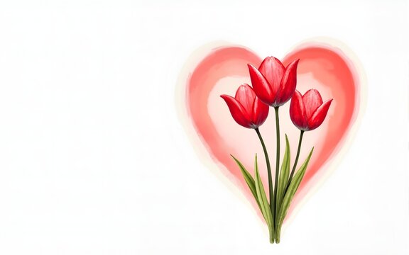 concept of Parkinson's disease day , 11 april, Alzheimer awareness day, dementia diagnosis, memory loss disorder, heart shape and tulip flowers watercolor art in red and white color, cards, banner