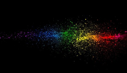Abstract Rainbow Music Notes Explosion on Black Background.