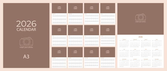 2026 A3 Calendar With Space For Photos And A Mockup For Each Month and cover