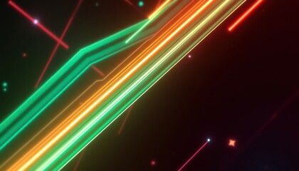Obraz premium Dynamic abstract background featuring luminous green and orange lines, suggesting speed, technology, and digital data flow. Ideal for presentations, modern design, or futuristic concepts.