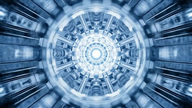Flying Through Futuristic Metal Tunnel: Abstract Hyperspace Journey