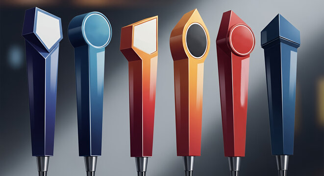 Sleek and modern beer tap handles with gradient designs and metallic finishes  