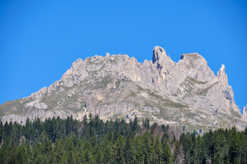 View of city of Moena in the Dolomites, Italy