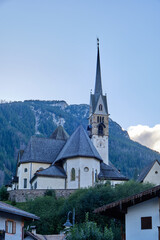 View of city of Moena in the Dolomites, Italy