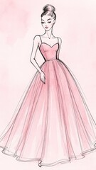 Fototapeta premium Elegant pink gown illustration.