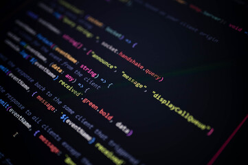 Close-up view of JavaScript code handling real-time message events, designed for backend communication in modern chat or notification applications.