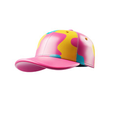 Fototapeta premium Vibrant multicolor camouflage cap with yellow blue and pink patterns