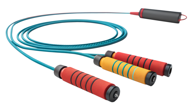 Jump rope with multiple handles for exercise and fitness, isolated on transparent background png