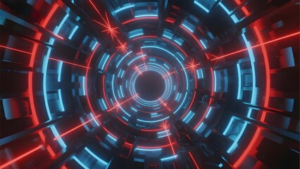Futuristic Tunnel with Neon Lights and Circular Patterns