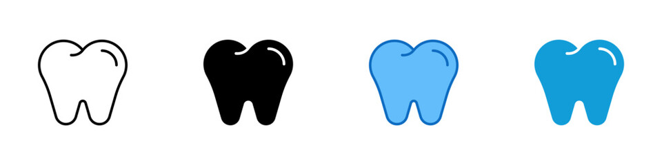 Tooth Multiple Style Icon Vector Design - single tooth glyph, representing dental health, oral hygiene, and dentistry services
