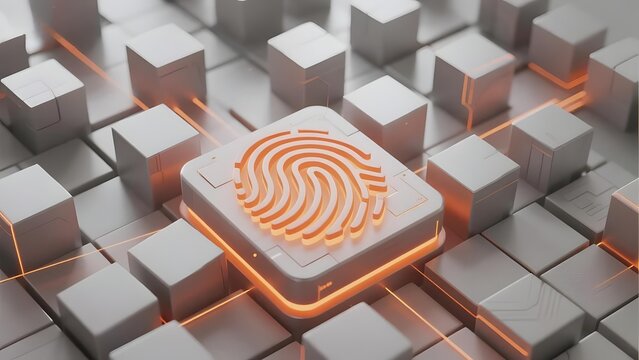 Fingerprint Scanner Embedded in a Grid of Cubes with Illuminated Pathways
