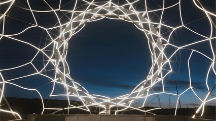 Illuminated Geometric Structure Against a Night Sky