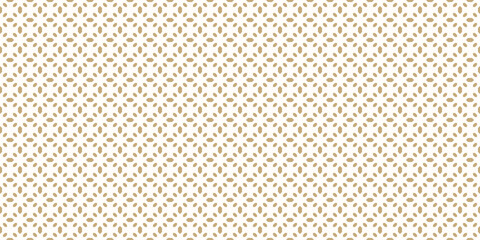 Simple golden minimalist background. Vector geometric seamless pattern with small diamond shapes, gems, flowers. Luxury gold and white shiny abstract texture. Elegant minimal design for wallpaper