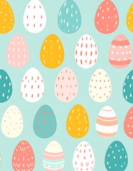 Pastel Easter eggs on a mint green background