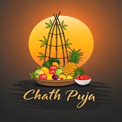 Traditional Soop Silhouette Poster, chhath soop poster, joyous festival offering art, minimalist design, happy chhath greetings, 
