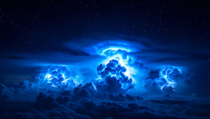 A breathtaking view of a powerful thunderstorm at night.