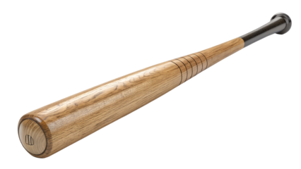 Wooden baseball bat with black handle, isolated on transparent background png