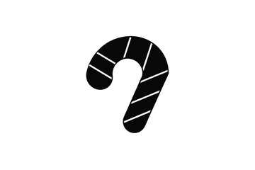 Black and white striped candy cane on plain white background silhouette