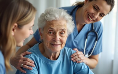 Parkinson disease patient, elderly senior person in support of nursing family caregiver for disability awareness day concept. High quality