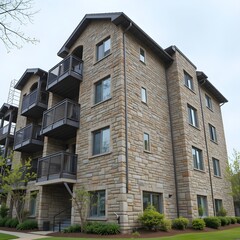 Obraz premium Nature-friendly building, stone finish building, a building made of brick, AI Generative