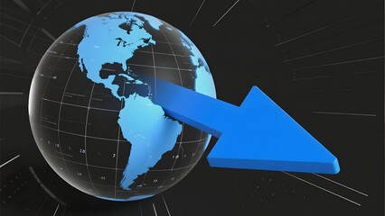 Naklejka premium Blue Arrow Pointing Upward Beside a Transparent Globe