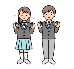 ガッツポーズをする男子学生と女子学生のベクターイラスト素材 全身