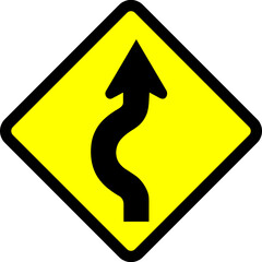 Indonesian Road Sign : Multiple Turns Warning with First Turn to the Left Sign