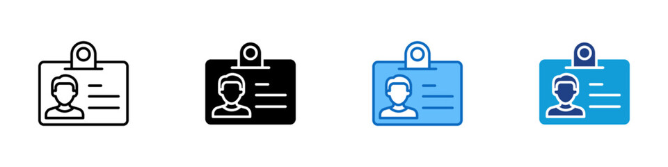 ID Badge Multiple Style Icon Vector Design - Personal identification badge with photo and basic info, used for access or verification