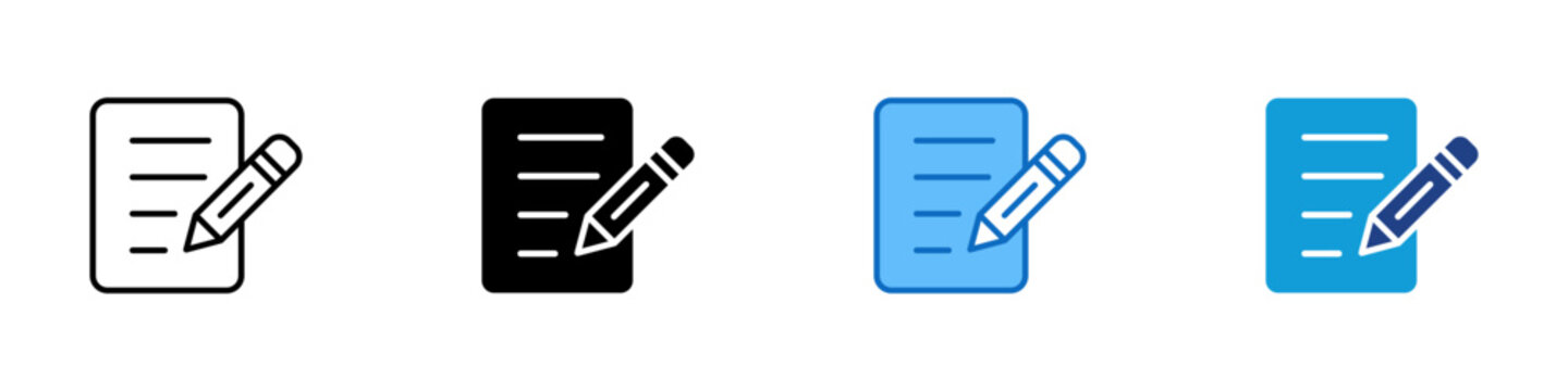 Edit Note Multiple Style Icon Vector Design - document with a pencil, indicating note-taking, writing, or editing a file