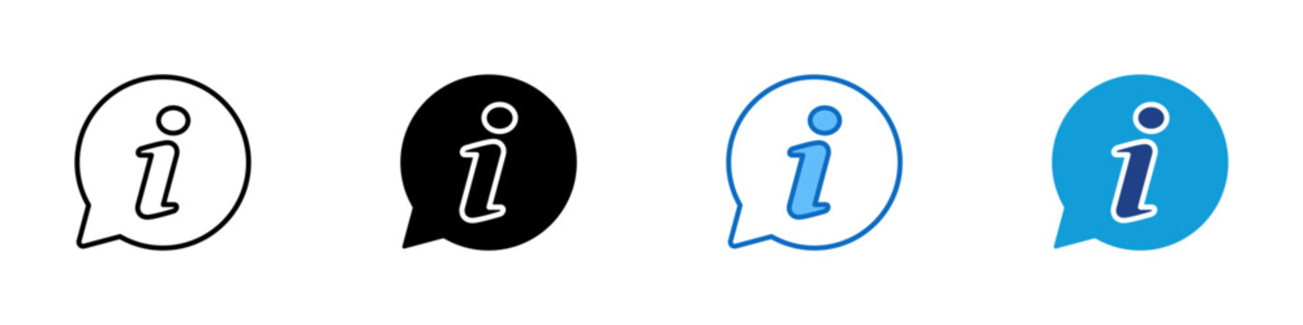 Info Bubble Multiple Style Icon Vector Design - A speech bubble with a bold "i" symbol, representing general information, guidance, or help resources
