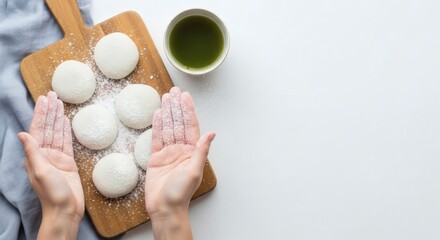 Homemade Japanese Daifuku Mochi Preparation, Top-Down Lifestyle View