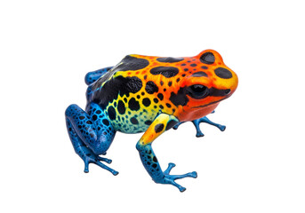 Obraz premium Vibrant and captivating image of a colorful poison dart frog against a black backdrop.