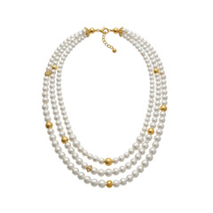 Fototapeta premium Elegant three strand white pearl necklace with gold accents isolated on transparent background