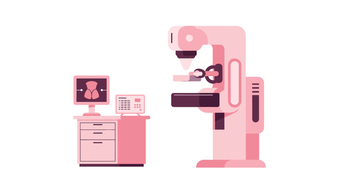 Modern mammography equipment in pink tones for breast cancer awareness