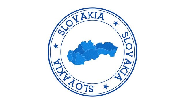 Slovakia intro. Badge with the circular name and map of country. Slovakia round logo animation.