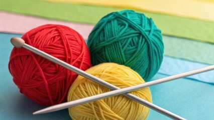 Yarn balls with knitting needles close for mock up design