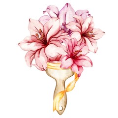 Watercolor illustration of a bright, blooming, juicy composition