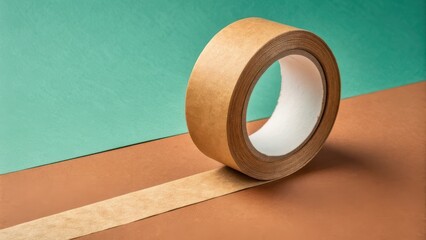 Roll of brown tape on colored surface for mock up design